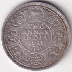 2 Annas 1911 Rare George V Very Fine Silver Coin #1