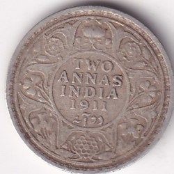 2 Annas 1911 Rare George V Very Fine Silver Coin #2