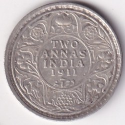 2 Annas 1911 Rare George V Very Fine Silver Coin #3