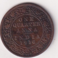 India - British ¼ Anna 1916 ( Rare Date) - George V Rare Coin #X-62