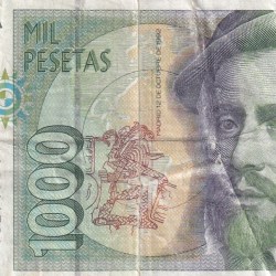 Spain 1000 Pesetas Rare Washed Lowest Condition Note #B2