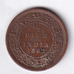 British-India 1/2 Pice (1862) Rare A.U High Grade Coin #E-5