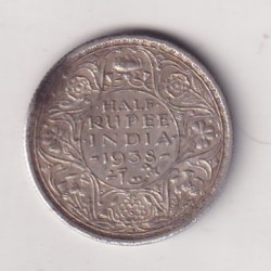 India - British ½ Rupee 1938 - George VI Rare Silver Coin #C-12
