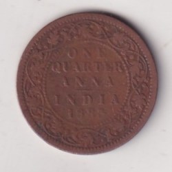 India - British ¼ Anna 1883 - Victoria "Victoria Empress" Rare Coin #E-56