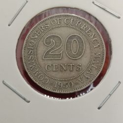 George Vi 20 Cents Comissioners of Currency Malaya 1950 Year
