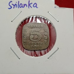 Extremely Rare George V 5 Cents Srilankan British Coin 1912 Year British of India