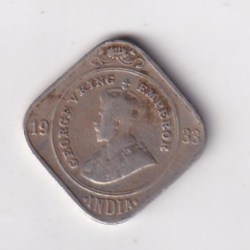 British-India 2 Annas 1933 (George V) Rare Date Coin#E-67