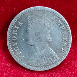 India - British 2 Annas 1896 - Victoria Rare Silver Coin #C-33