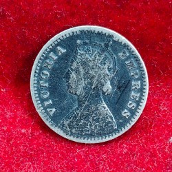 India - British 2 Annas 1892 - Victoria Rare Silver Coin #C-34
