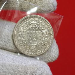 George Vi One Rupee India Silver Coin 1945 Year Bombay Mint British of India