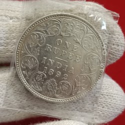 Rare Rare Rare Victoria Empress One Rupee Silver Coin 1892 Year Calcutta Mint British of India