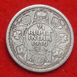 1/4 Rupee Silver Coin George V 1930 Calcutta Mint