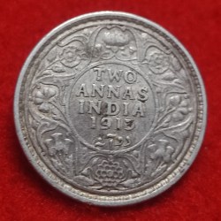 Two Anna Silver Coin George V 1913 Bombay Mint