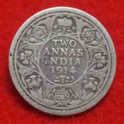 Two Anna Silver Coin George V 1914 Bombay Mint