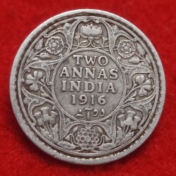 Two Anna Silver Coin George V 1916 Calcutta Mint
