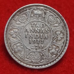 Two Anna Silver Coin George V 1917 Calcutta