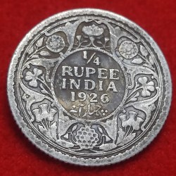 1/4 Rupee Silver Coin George V 1926 Calcutta Mint