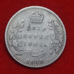 Half Rupee Silver Coin Edward VII 1910 Calcutta Mint