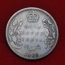Rare Half Rupee Silver Coin Edward VII 1905 Calcutta Mint