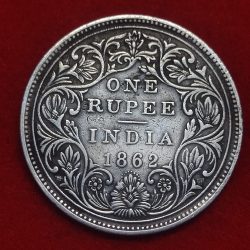Rare One Rupee Silver Coin Victoria Queen 1862 (10 DOTS)