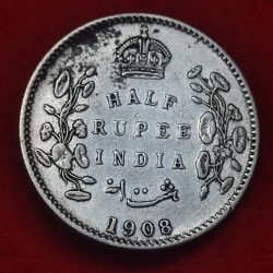 Silver Half Rupee Coin King Edward VII Calcutta Mint 1908 Beautiful Condition