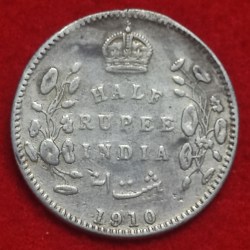 Silver Half Rupee Coin King Edward VII Calcutta Mint 1910