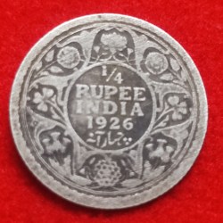 Silver One Quarter Rupee King George 1926