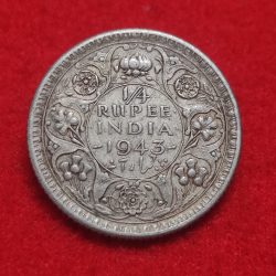 Silver One Quarter Rupee King George VI Calcutta Mint 1943