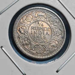 Silver Quarter Rupee King George V 1919 Calcutta Mint
