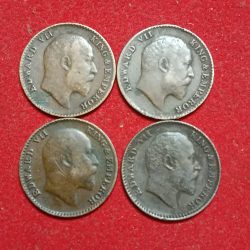 Edward VII King & Emperor 1/12 Anna 1909 or 1910 Year Top Grade Condition 4 Pcs