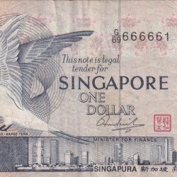 666661 Fancy Number Note Singapore 1 Dollar Rare Note #B2