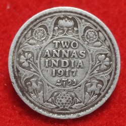 Silver Two Anna George V 1917 Calcutta Mint