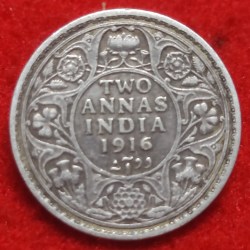 Silver Coin Two Anna George V 1916 Calcutta Mint