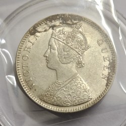British India Victoria One Rupee 1862 4 dot Silver Coin UNC