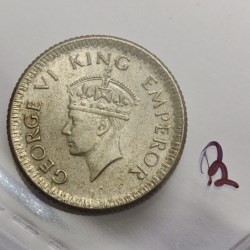 British India George VI 1/4 Rupee 1943 Silver Coin