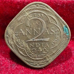 India - British 2 Annas 1942 - George VI Rare Coin#E-164