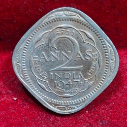 India - British 2 Annas 1947 - George VI Rare Coin #E-169