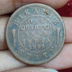 Indian Local and Princely states › Bikanir, ¼ Anna 1895 - Victoria Rare Coin #E-183