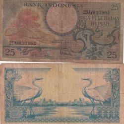 Indonesia 25 Rupiah Rare Old Issue 1959 Series Note #Q
