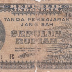 Indonesia 10 Rupiah ORI I , (1945) Old Issue Rare Note #B2