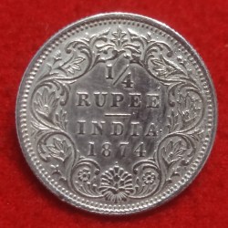 Silver Quarter Rupee Victoria Queen Bombay Mint 1874