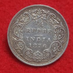 Silver Quarter Rupee Victoria Queen Bombay Mint 1876