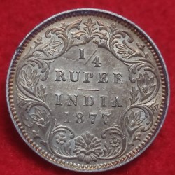 Silver Quarter Rupee Victoria Empress Calcutta Mint 1877