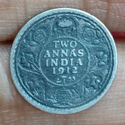 British-India 2 Annas 1912 (George V) Rare Silver Coin#E-275