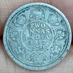 British-India 2 Annas 1912 (George V) Rare Silver Coin#E-277