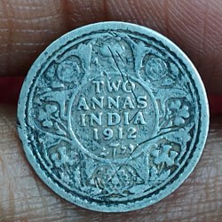British-India 2 Annas 1912 (George V) Rare Silver Coin#E-279
