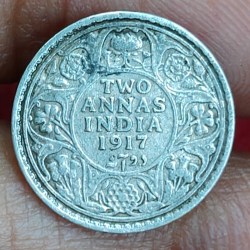 British-India 2 Annas 1917 (George V) Rare Silver Coin#E-281