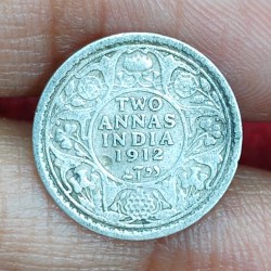 British-India 2 Annas 1912 (George V) Rare Silver Coin#E-282