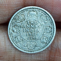 British-India 2 Annas 1917 (George V) Rare Silver Coin#E-283