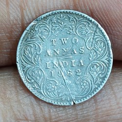 British-India 2 Annas 1862 (Victoria) Rare Silver Coin#E-284